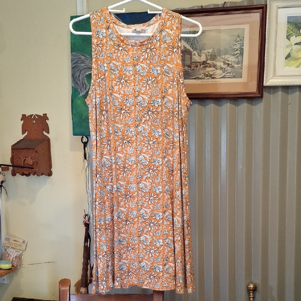 LOFT Size Petite Large Sleeveless Dress EUC Orange White Navy